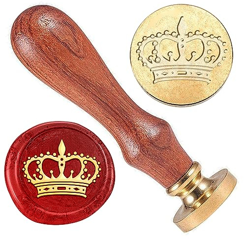 DELORIGIN Kronenwachsstempel 25 mm Abnehmbarer Stempelkopf Aus Messing Mit Holzgriff Retro Vintage Wachssiegelstempel Für Briefumschläge Einladungskarten Weinpakete Grußkarten Hochzeiten