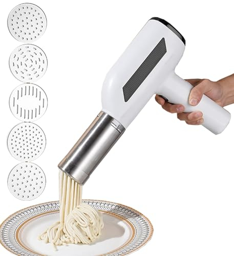 Handheld Electric Pasta Noodle Maker Machine - 5 in One Pasta Maker with Shapes for Homemade Spaghetti (Black)
