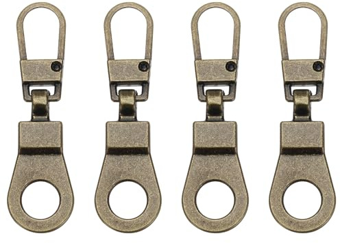 PATIKIL Reemplazo de Tirador de Cremallera 4 Pcs Kit de Reparación de Tirador de Cremallera Metálico Desmontable con Cierre Deslizante para Ropa Carteras Maletas Mochilas Bronce