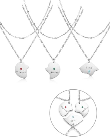 PiercingJak 3/4PCS Freundschaftsketten Herz Puzzle Anhänger mit Gravur Strass Edelstahl Layered Kette Mehrreihige Halskette Liebe Freundschaft Schmuck Personalisierte Geschenke für Beste Freunde