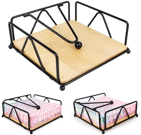 Serviettenhalter Schwarz Holz,mit Beschwertem Spannarm - Serviettenhalter Holz,Serviettenständer Tisch Vintage,Wasserdicht,Rostbeständig für Küche Restaurant(18 x 18 x 7 cm)