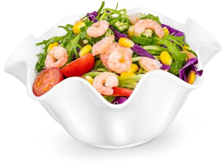 SHOWERORO Cuenco De Cerámica Blanca 8.3 Pulgadas 880 Ml Borde Enrollado Tazón Para Servir Sopa Multifunción Para Ensaladas Postres Frutas y Verduras Hogar y Restaurante
