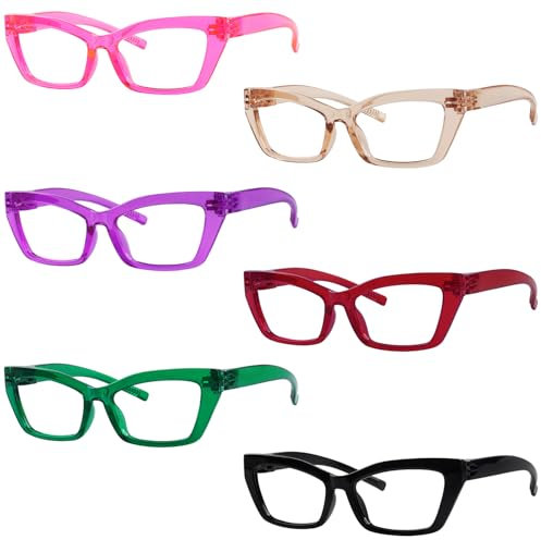 Eyekepper 6 Paia Occhiali da Lettura Senza Metallo Senza Viti Cerniere a Molla Eleganti Lettori di Occhi di Gatto per Donna +1.50