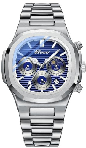 JewelryWe Men's Square Wrist Watch: Quartz Analog Rhombus Case Multifunctional Chronograph Luminous Indices Stopwatch Detachable Stainless Steel Band Tank Watch