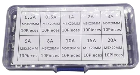 100 Stück Glassicherungen Set 5x20mm Schnelle Glassicherungen Feinsicherungen Träger Glassicherungen 0,2A-20A für elektrische Geräte