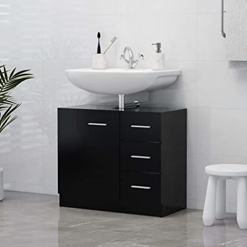 Myheimly Waschbeckenunterschrank Waschtisch Unterschrank Badmöbel Badschrank Badezimmerschrank Badezimmer Spanplatte Schwarz 63x30x54 cm Holzwerkstoff