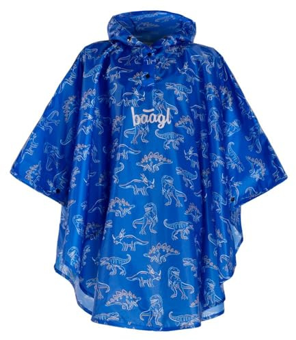 Baagl Poncho de pluie pour enfants - Cape de pluie imperméable avec capuche et éléments réfléchissants - Manteau de pluie pour garçon - Idéal également pour le vélo et l'extérieur, Dinosaure, 110