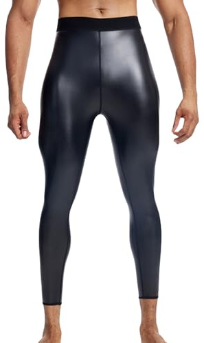 Ausing Legging de Course à Pied pour Homme Pantalon en Cuir Moulante Legging Sport Homme Collant de Course Stretch Legging Base Layer Pantalons Serré Brilliant Legging Wetlook 5XL