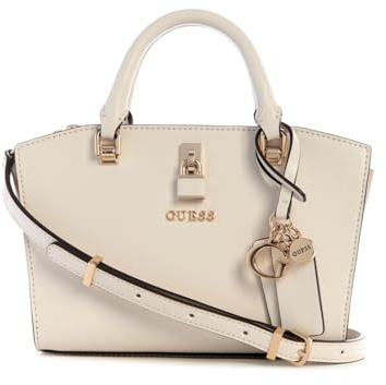 GUESS Queensland Mini Satchel, Borsa a Tracolla Donna, Bianco Sporco/Tortora, Taglia Unica