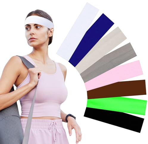 deegbbyi 8 Pezzi Fascia Tergisudore Unisex, Fascia Sportiva, Facing Elastica Larga Donna, Tinta Unita Facing for Capelli Sportiva, Morbida Traspirante, Rapido Assorbimento Sudore, per Fitness, Corsa