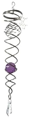 WREWING 9-Inch Crystal Glass Wind Chime with Spiral Gazing Ball, Metal Accents & Dual Beads - Purple or Light Blue Hanging Décor