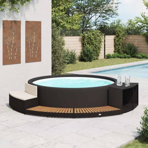 Emmtore Borde de Bañera Hidromasaje SPA Ratán Rintético Negro