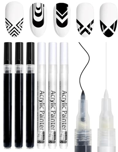 JUKOTA Set di penne 3D per nail art French – nero e bianco smalto per unghie, nail art, linea fai da te, graffiti, nail art, strumenti per manicure (bianco e nero), 6 pezzi