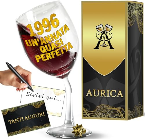 Aurìca Calice Vino Personalizzato 30 Anni - Regala Un Bicchiere Piegato Elegante E Simpatico Per Compleanno Uomo E Donna con Scatola Regalo Inclusa! Un Brindisi Originale 1996 Un’Annata Quasi Perfetta