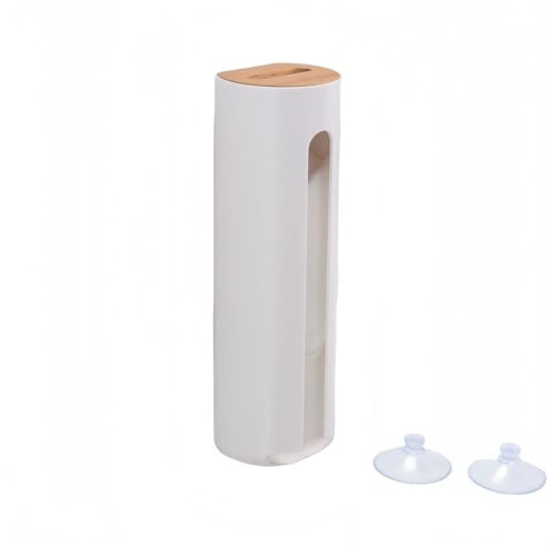 Orivin Contenitore per dischetti di cotone, dispenser per dischetti di cotone a parete con coperchio in legno, per trucco o struccante, rotondo, bianco