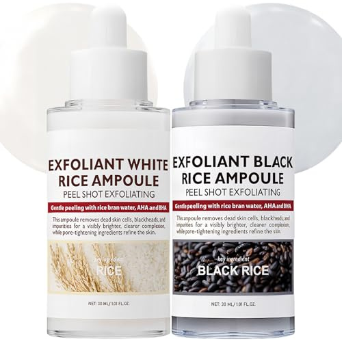 Peel Shot Glow Rice Ampoule, 2Pcs Face Scrub Exfoliator Pore Minimizer For Face,Gentle Soft Facial & Body Exfoliator Dead Skin Remover For All Skin Types, White + Black Rice Ampoule