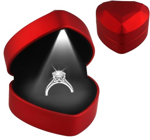 Boîte à Bagues Éclaire LED avec Design en Cœur, Coffret de Mariage en Velours Premium, Coffret Cadeau Élégant pour Alliances, Fiançailles et Bijoux, Compact et Portable, Taille 7,1 x 6,5 x 4,3 cm