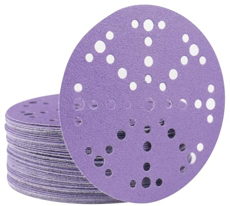 Lot de 36 disques abrasifs de 150 mm, grain 40, 15,2 cm, 49 trous, dos en film, disques abrasifs en céramique sans poussière pour ponceuse orbitale aléatoire