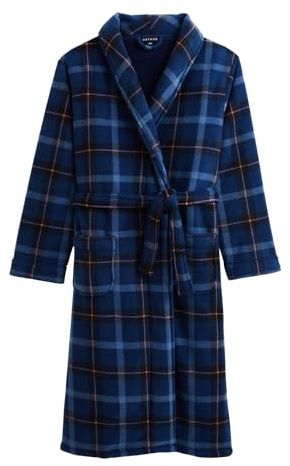 ARTHUR - Robe de chambre femme en polaire épaisse - Chaude et douce pour l'hiver - Motif Romy Carreaux Marine - Taille 36/38