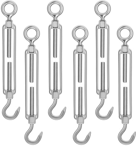 6 Stück Seilspanner Edelstahl M6 Spannschloss mit Haken und Öse, Verstellbare Drahtseil Spanner M6 Sonnensegel Spanner Drahtspanner für Sonnensegel, Gespannte Seil, Gartendraht, Wäscheleine