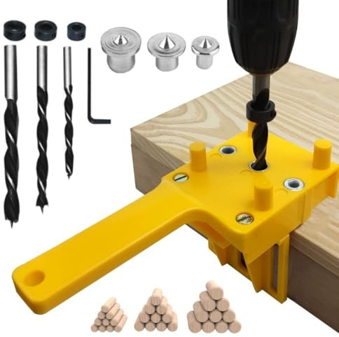 QUKFGCLGM Dima per tasselli per Lavorazione del Legno Adatta a Guide per Trapano da 6/8/10 mm, Manicotto in Metallo, Utensili per Foratura del Legno, dime Portatili con 3 Punte