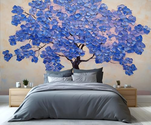 YXQAIED Baum des Lebens Tapete, lila Baum Tapete, Wandbild Retro Pflanzen Tapeten für Schlafzimmer Wohnzimmer, nicht selbstklebende Wohnkultur 3D Wandbilder
