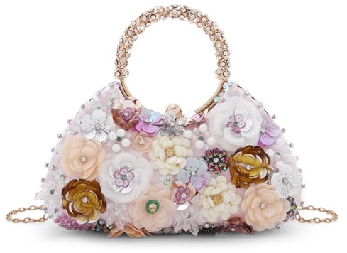 Syrads Mujer Bolso con Cuentas Y Flores Noche de Embrague para Fiesta Lady Party