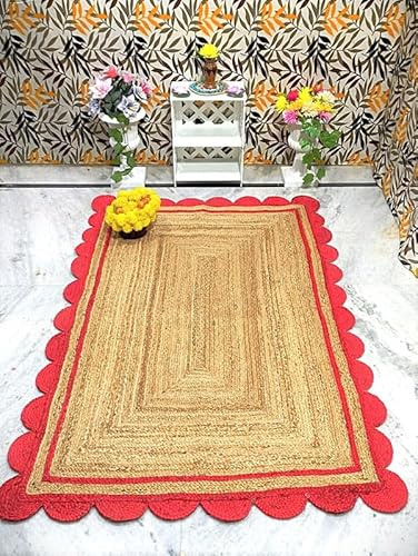 Tappeto smerlato in iuta rossa e naturale, 6 x 90 cm, tappeto intrecciato a mano, ecologico e durevole, decorazione bohémien per soggiorno, camera da letto o ingresso