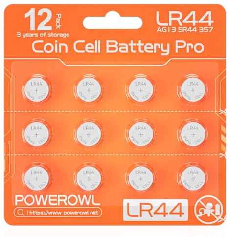 POWEROWL 12 Pcs LR44 Batteries for Watches, Christmas decorations, Bottle Lights, and Small Electronics (Orange)