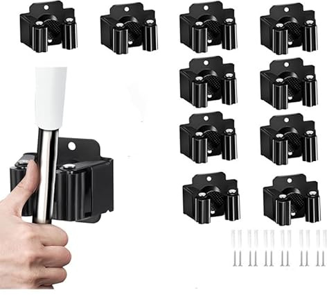 10PCS Broom and Mop Holder, Heavy Duty Garden Tool Organizer Rack Rake and Shovel Handle, Stainless Steel Mop Hanger. Wall Mounted with Screws.Storage Rack Brush Organiser Tidy Clamp for Garden Garage