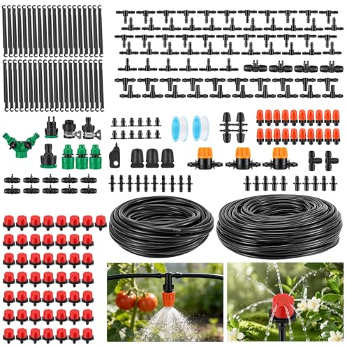 230ft /70M Drip Irrigation System Kit, Automatic Watering System, Adjustable Copper Nozzles,with Connect 1/2'' & 1/4'' Tubingfor Garden Greenhouse, Drip Irrigation Kit for Lawn, Flower Beds, Patio