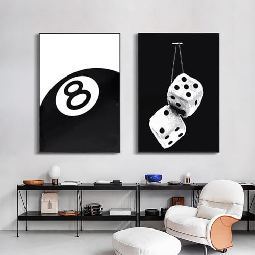 CULASIGN 2er 8 Ball & Würfel Poster Set, Schwarz Weiß Aesthetic Leinwandbilder Wandbilder, OHNE Rahmen Wanddeko für Jugendzimmer & Gaming Zimmer (50 x 70 cm)