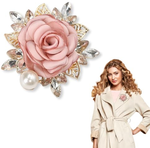 HQRKOTM 1 Stück Rosen-Blumenbrosche, Große Broschen für Kleidung, Ansteckblume, Pin Anstecker, Haarspange, klassisch, elegant, handgefertigt, Blumenbrosche, geeignet für Hochzeit, Party, Tanz（Rosa）