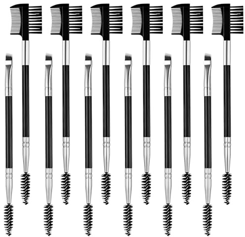 TIESOME 12 Pcs Eyebrow Comb for Women, Double-Sided Eyebrow Brush, Double-Ended Eyelash Brush Comb & Eyelash Separator, Precision Grooming Tool for Brows and Lashes, Travel Friendly, Black