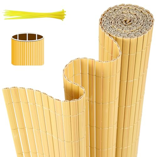 Monucep PVC Sichtschutzmatte, 80x400cm, Sichtschutzzaun Dreifache Verstärkung, Balkon Sichtschutz mit Kabelbindern, Windschutz Wetterfest, UV-beständig, ohne Bohren für Balkon Garten, Bambus