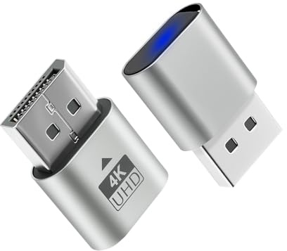 Duttek Lot de 2 prises factices Displayport 4K – Émulateur d'affichage virtuel DP avec voyant lumineux, adaptateur d'affichage sans tête pour Windows Mac OSX Linux, prend en charge jusqu'à 4K @ 60 Hz