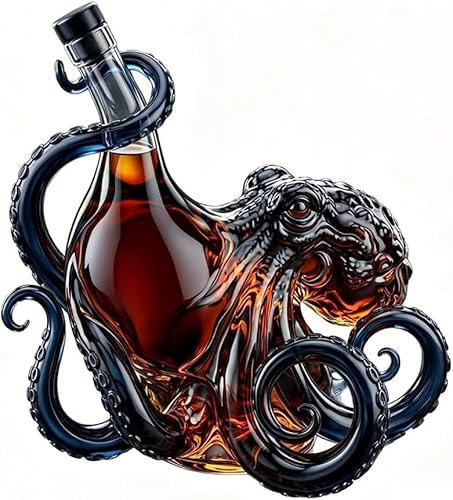 Kraken Rum Glass Octopus, The Rum Edition 3D Octopus Bottle, 3D Sculpted Octopu Collector's Edition Bottle, for Men Marine Lovers Black