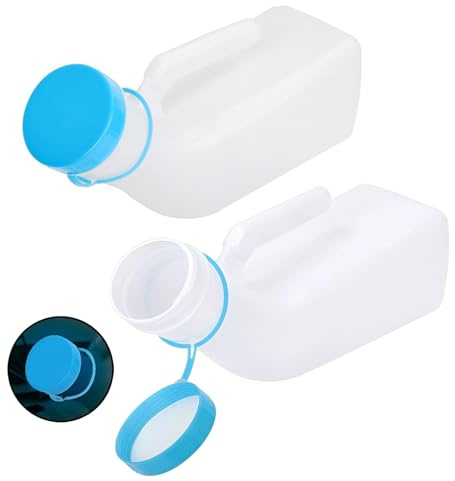 Atoke 2 Pack Men Urinals for Glow in The Dark Lid,1000mL Mens Bedpan Bottle with Screw on Lid,Portable Male Pee Bottles for Car Travel Camping Daily Use