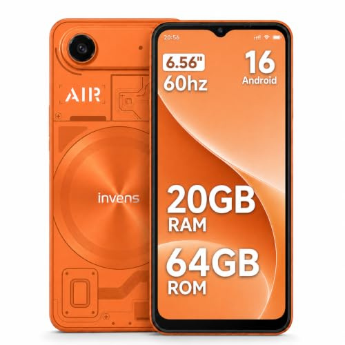 invens Air 1 Android 16 Unlocked Smartphone, 20GB+64GB/1TB | 6.56 Display, 8MP+16MP Camera, 5000mAh (typ) battery Mobile Phone, 4G Dual Sim/Face ID/GPS/BT5.0,Orange