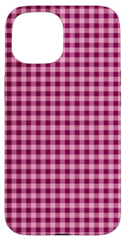 Custodia per iPhone 15 Rosa Borgogna Mini Gingham Carino Piccolo Check Cottagecore