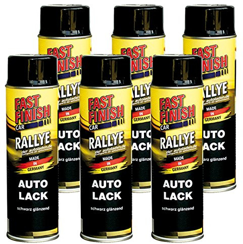 6x 500 ml FAST FINISH Rallye Autolack Lackspray Schwarz Glänzend Spraydose