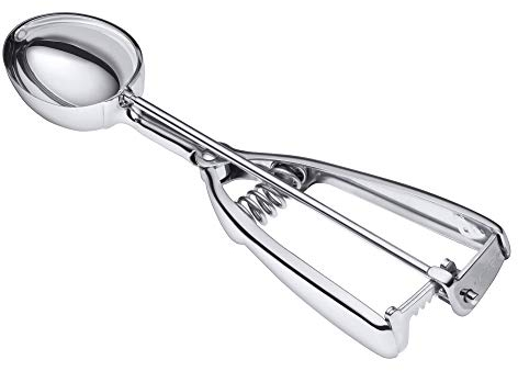 Silit Eisportionierer Edelstahl 22,5 cm, Eislöffel mit Auswerfer, Portionierer für ovale Eiskugeln, Reis, Melonenkugeln, Keksteig