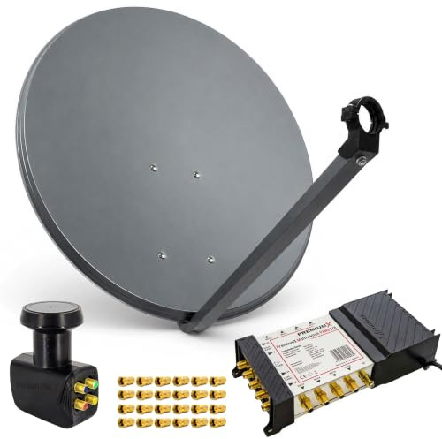 Premium X Satelliten-Komplettanlage 80cm Satellitenschüssel Multischalter 5-8 Multiswitch Quattro LNB 24x Stecker SAT 8 Teilnehmer