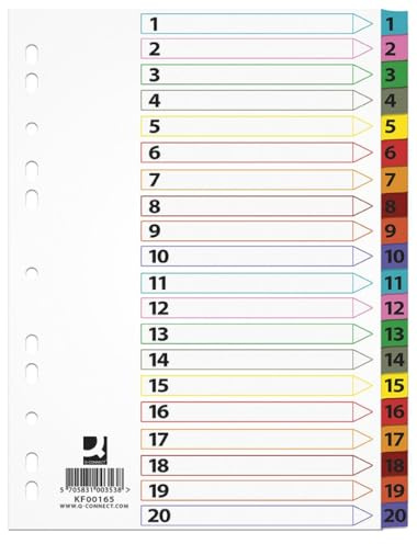 Q-CONNECT Separadores de carpetas A4 / 20 piezas/Cartón/Mylar Folie / A4 Carpeta de carpeta/Para el hogar, escuela, oficina, colores surtidos