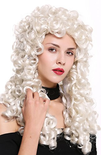 WIG ME UP - B17-2P-B-60 Perücke Damen Herren Barock Renaissance König Edelmann lang Locken gelockt weiß weißblond