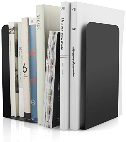 STARVAST 2er-Pack Buchstütze, Buchstützen, rutschfest, 20.3 x 10.2 x 13.3 cm, Book Holder CD Metall, dekorative Buchstützen für Bücher, DVDs,Magazine, in der Schule, im Bür- Schwarz