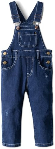 KIDSCOOL SPACE Pequeña niña, niño, mono de jeans, niño pequeño, pantalones de mezclilla rasgados, azul, 3-4 años