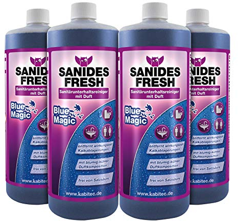 KABITEC SANIDES FRESH Blue Magic Sanitärunterhaltsreiniger mit Duft, 4x 1000 ml │ Sanitärreiniger Kalkentferner Badreiniger Urinstein-Entferner