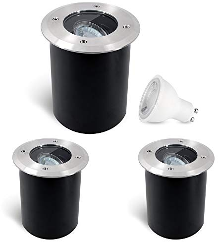 SSC-LUXon 3 Stück JUAVI LED Bodeneinbauleuchte schwenkbar IP67 rund - LED GU10 5W neutralweiß 230V - Bodenspot außen befahrbar
