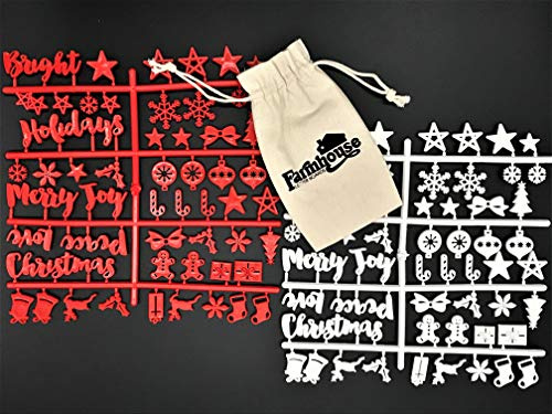 Christmas Letter Set for Changeable Felt Letter Boards, 3/4 Characters (Includes Christmas Symbols, Full Holiday Words) & Burlap Storage Bag (Red/White (Christmas))